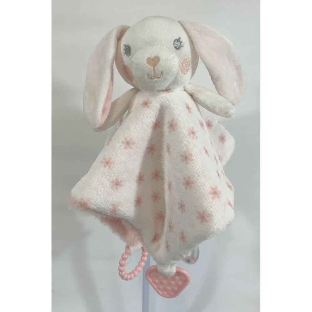 DreamGro Super‎ Soft Plush White & Pink Bunny Activity Security Blanket Lovey
